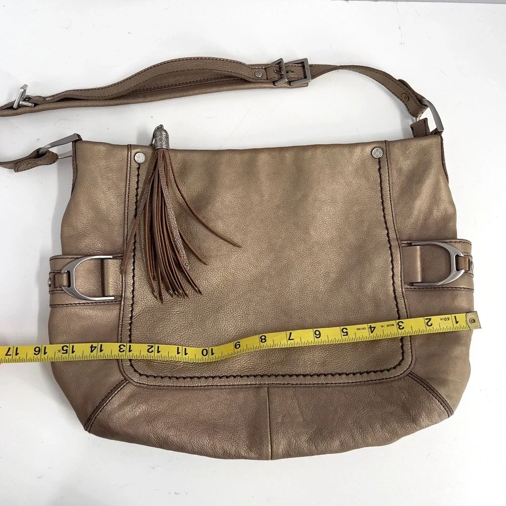 Cole Haan Womens Bronze Leather Hobo Shoulder Bag Large Boho Western Slouchy